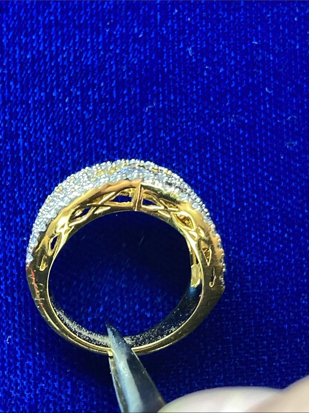 Gold Crisscross Pavé Cubic Zirconia Wide Band Ring - Gold